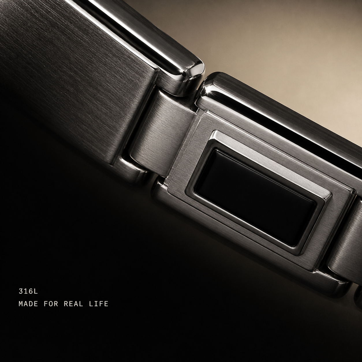 Macro detail of LINK / 01 brushed steel construction